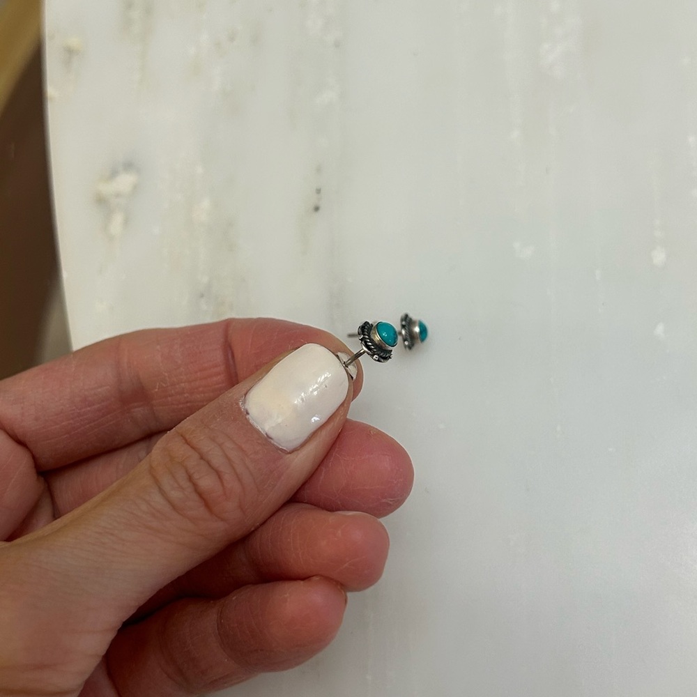 Turquoise Stone 925 Sterling Silver Stud Earrings - Picture 7 of 12